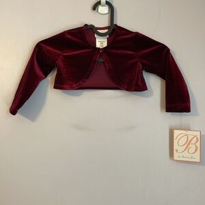 B by Bonnie Jean Maroon Velvet Velour Shrug Jacket size 18 months